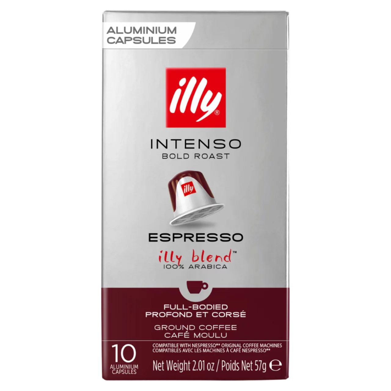 Illy Intenso Espresso coffee capsule packaging on a white background