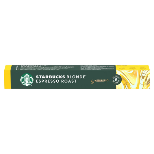 Starbucks Blonde Espresso Roast Nespresso capsule packaging on a white background