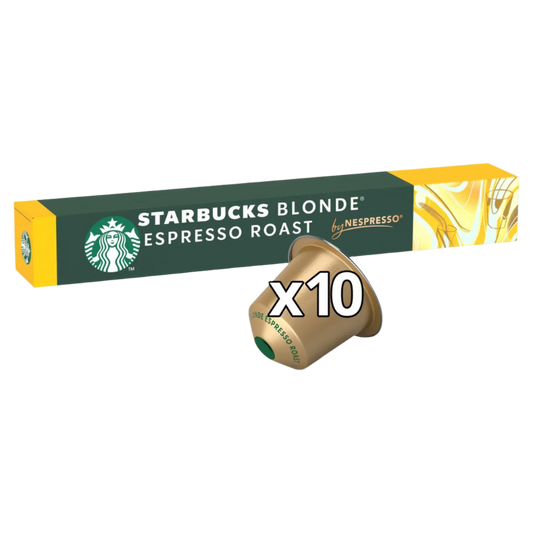 Starbucks Blonde Espresso Roast Nespresso capsule with packaging on a white background