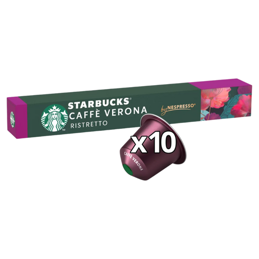 Starbucks Caffè Verona Ristretto coffee capsule with packaging on a white background