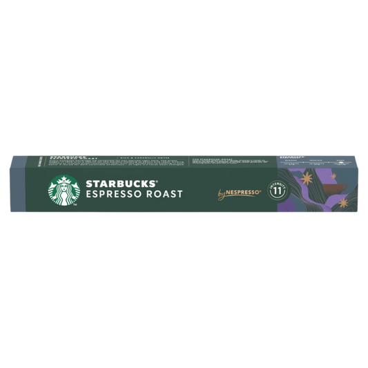 Starbucks Espresso Roast Nespresso capsule packaging on a white background