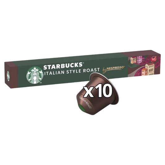 Starbucks Italian Style Roast coffee capsule with packaging on a white background