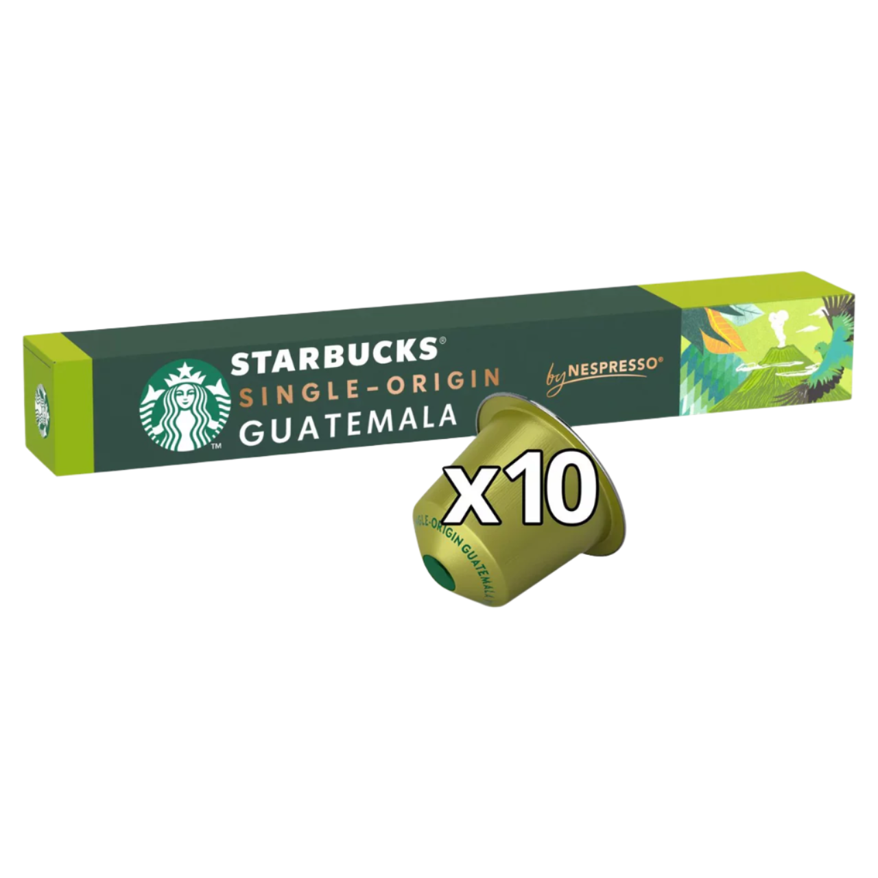Starbucks Single-Origin Guatemala coffee capsule with packaging on a white background