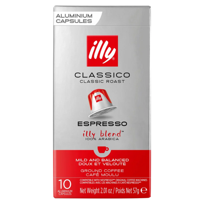 Box of illy Classico Classic Roast Espresso coffee capsules on a white background