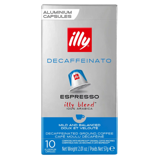 Illy decaffeinated espresso capsule packaging on a white background