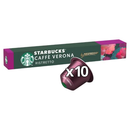 Starbucks Caffè Verona Ristretto coffee capsule with packaging on a white background