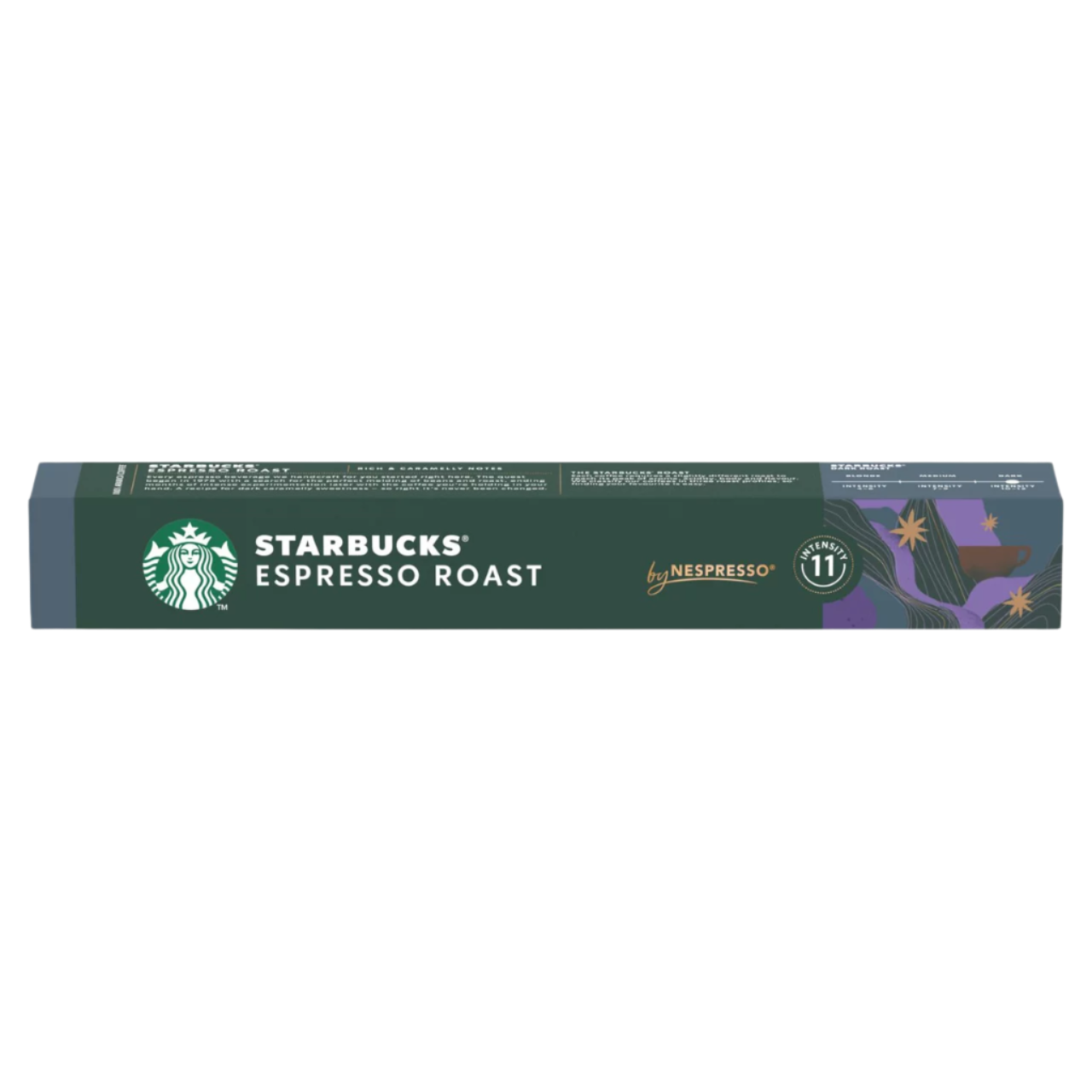 Starbucks Espresso Roast Nespresso capsule packaging on a white background
